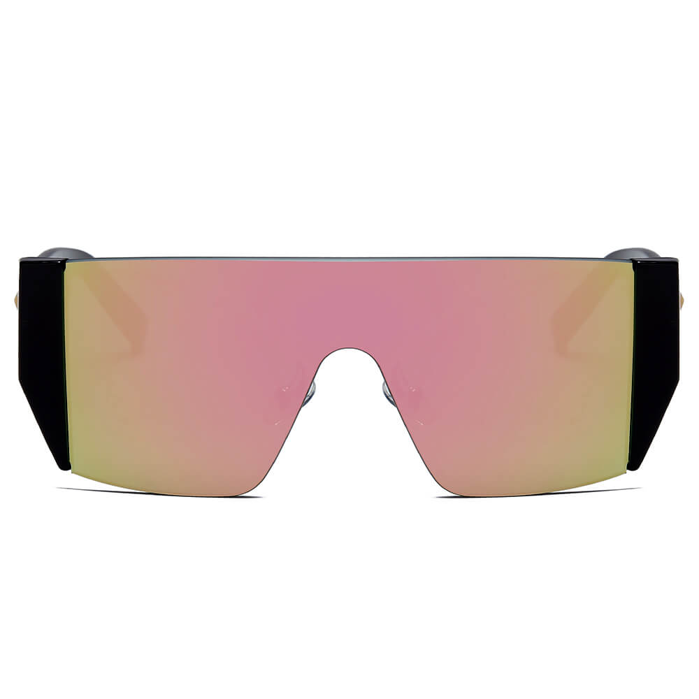 MABLETON | S3001 - Women Retro Flat Top Lens Square Shield Wrap Around Sunglasses - Cramilo Eyewear - Stylish Trendy Affordable Sunglasses Clear Glasses Eye Wear Fashion