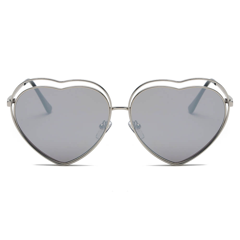 MESA | S3006 - Women Metal Halo Wire Art Heart Shape Color Lens Sunglasses - Cramilo Eyewear - Stylish Trendy Affordable Sunglasses Clear Glasses Eye Wear Fashion