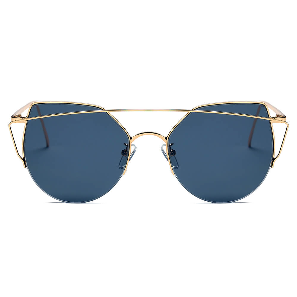 DILLON | D70 - Modern Cat Eye Mirrored Flat Lens Sunglasses Circle - Cramilo Eyewear - Stylish Trendy Affordable Sunglasses Clear Glasses Eye Wear Fashion