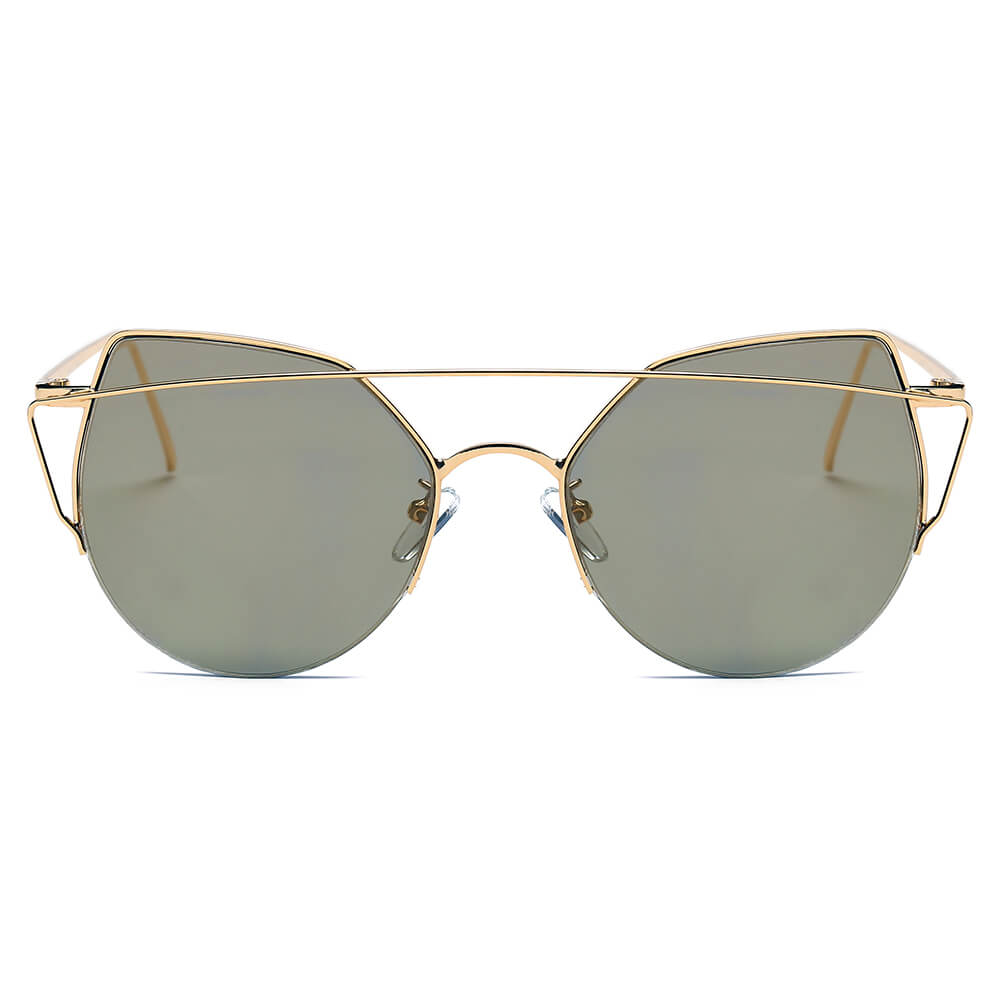 DILLON | D70 - Modern Cat Eye Mirrored Flat Lens Sunglasses Circle - Cramilo Eyewear - Stylish Trendy Affordable Sunglasses Clear Glasses Eye Wear Fashion