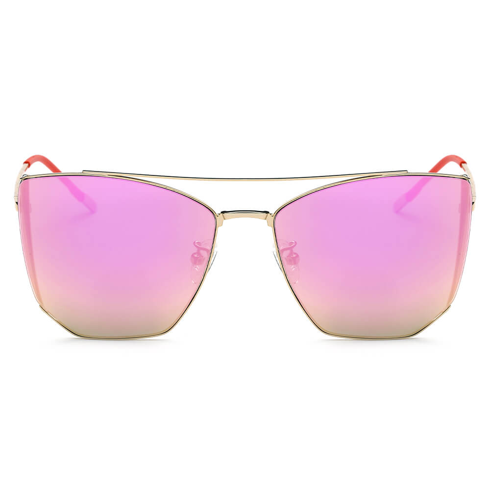 DORSET | CA06 - Oversize Polygon Mirrored Lens Cat Eye Sunglasses - Cramilo Eyewear - Stylish Trendy Affordable Sunglasses Clear Glasses Eye Wear Fashion