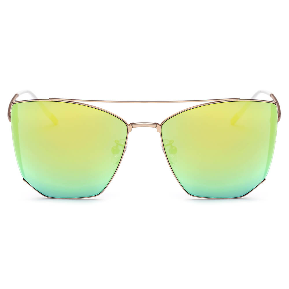 DORSET | CA06 - Oversize Polygon Mirrored Lens Cat Eye Sunglasses - Cramilo Eyewear - Stylish Trendy Affordable Sunglasses Clear Glasses Eye Wear Fashion