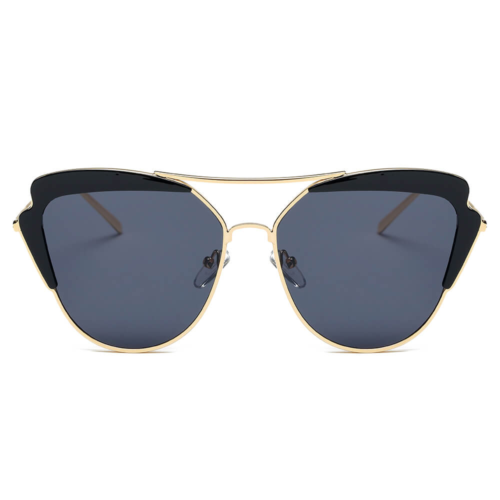 GALVESTON | CD11 - Women's Brow Bar Mirrored Lens Cat Eye Sunglasses - Cramilo Eyewear - Stylish Trendy Affordable Sunglasses Clear Glasses Eye Wear Fashion