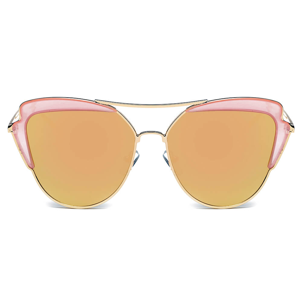 GALVESTON | CD11 - Women's Brow Bar Mirrored Lens Cat Eye Sunglasses - Cramilo Eyewear - Stylish Trendy Affordable Sunglasses Clear Glasses Eye Wear Fashion