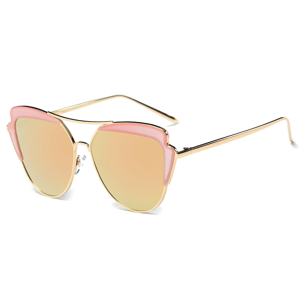 GALVESTON | CD11 - Women's Brow Bar Mirrored Lens Cat Eye Sunglasses - Cramilo Eyewear - Stylish Trendy Affordable Sunglasses Clear Glasses Eye Wear Fashion