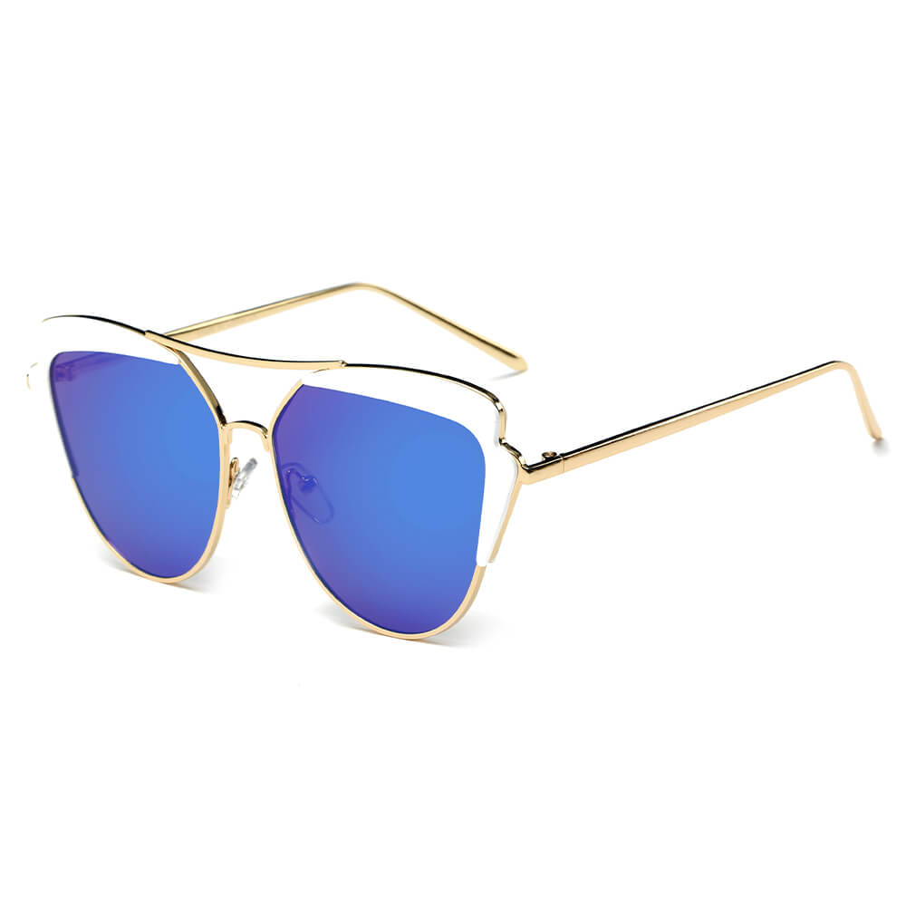 GALVESTON | CD11 - Women's Brow Bar Mirrored Lens Cat Eye Sunglasses - Cramilo Eyewear - Stylish Trendy Affordable Sunglasses Clear Glasses Eye Wear Fashion