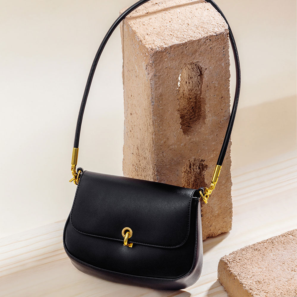 Melie Bianco Luxury Vegan Leather Patricia Small Shoulder Bag in Black