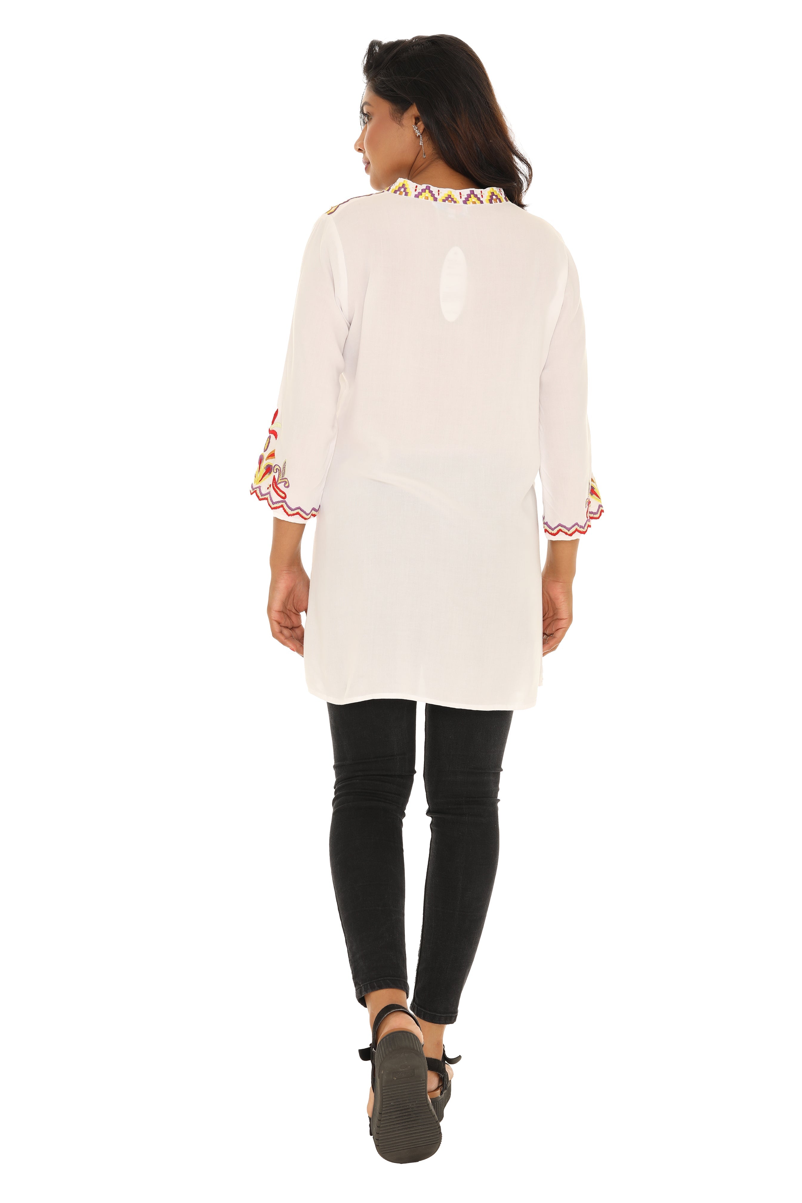 Floral Embroidered V- Neck Three-quarters Tunic - Shoreline Wear, Inc.