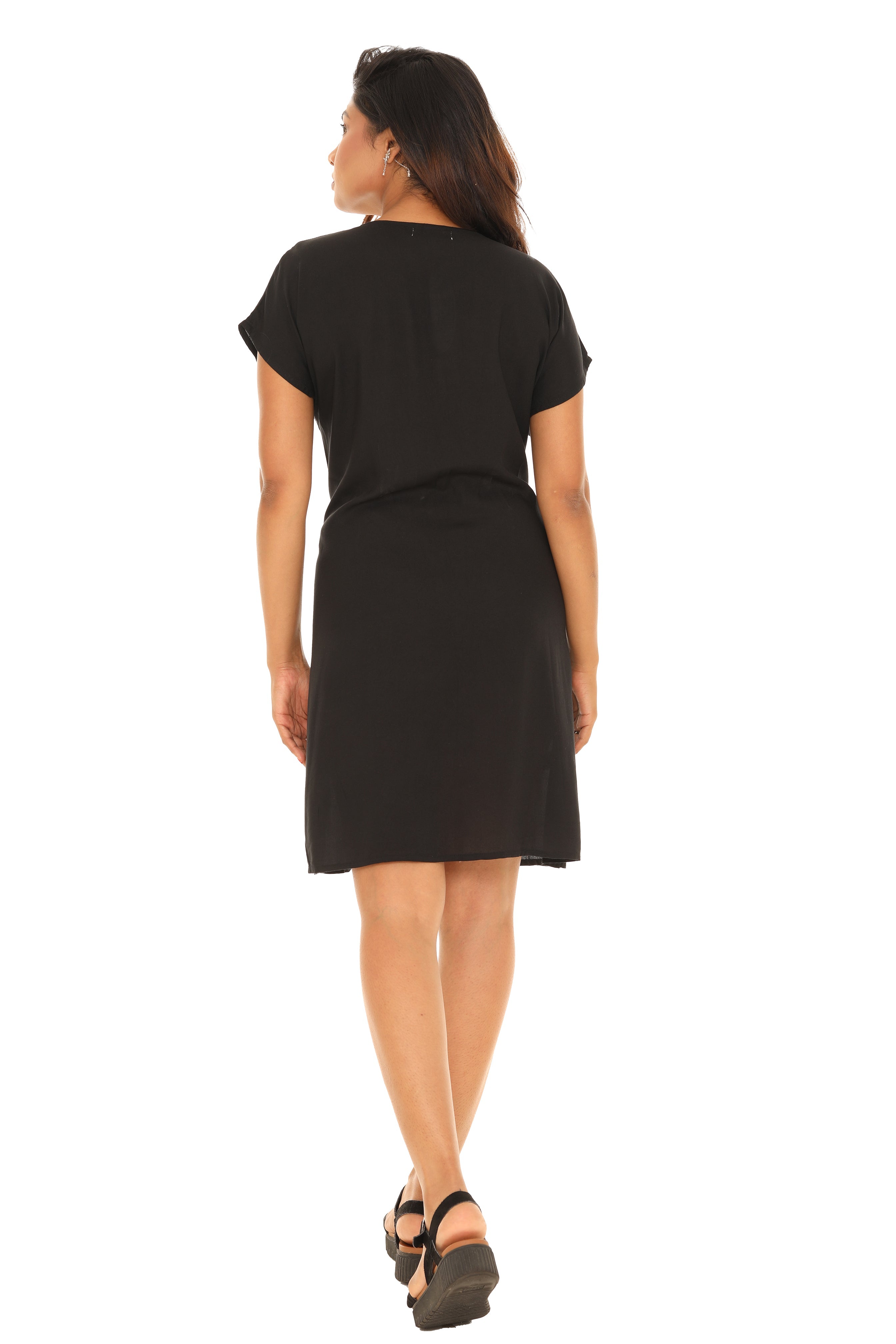 Floral Embroidered Cap-Sleeve V-Neck A-Line Dress - Shoreline Wear, Inc.