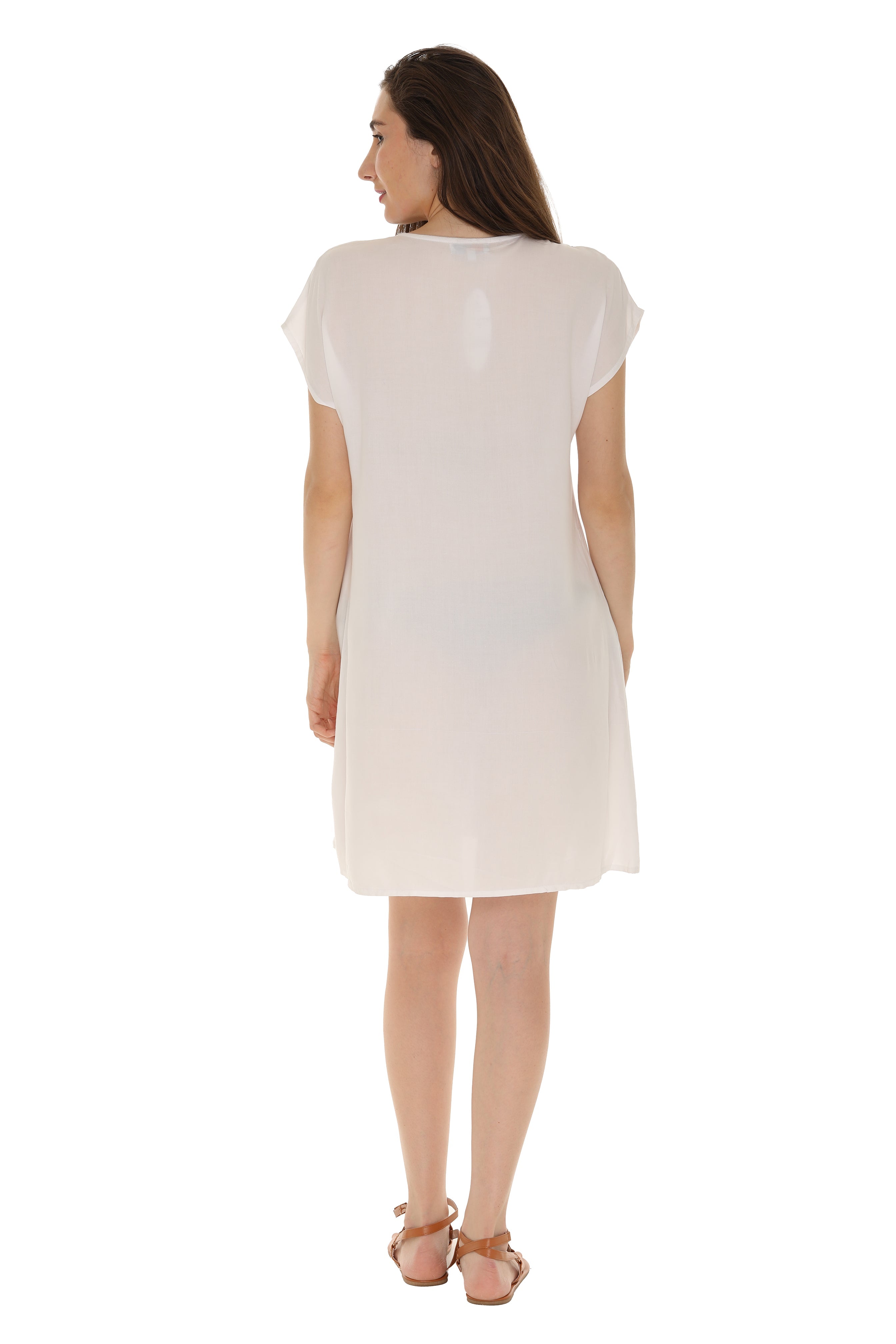 Floral Embroidered Cap-Sleeve V-Neck A-Line Dress - Shoreline Wear, Inc.