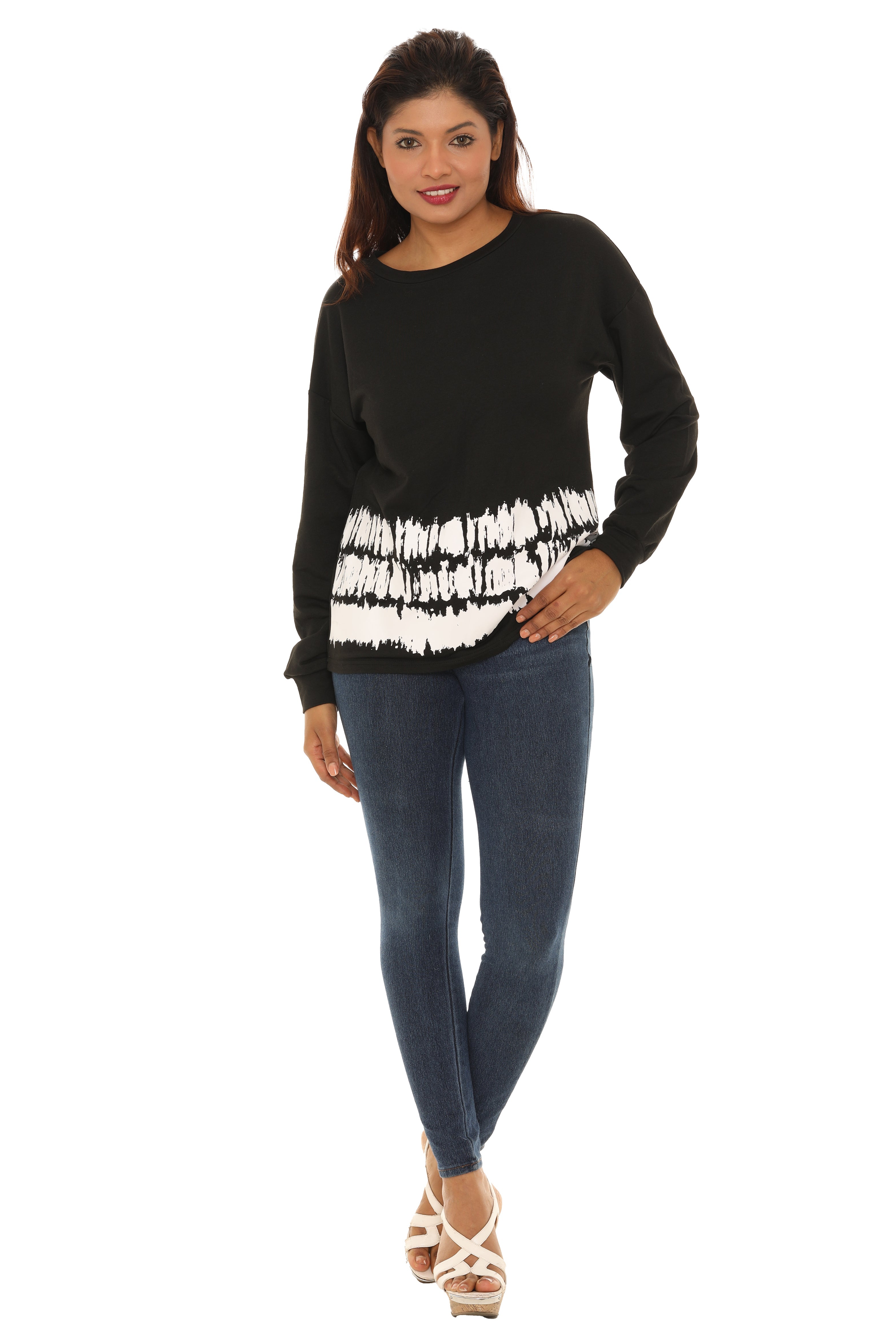 Crew Neck Shirt and Pants with Tie Dye Patterned Edge (Top and Bottom Set) - Charming Charlie