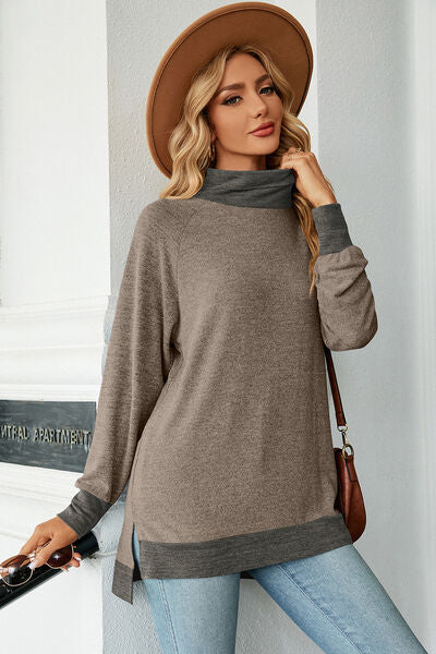 Slit Mock Neck Long Sleeve T-Shirt - Charming Charlie