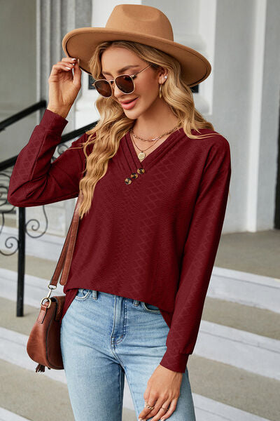 V-Neck Long Sleeve T-Shirt - Charming Charlie