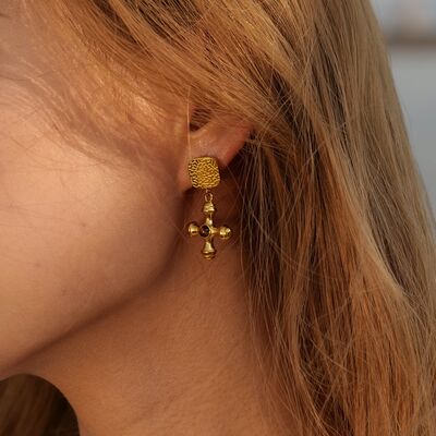 Gold-Plated Stainless Steel Cross Shape Earrings - Charming Charlie