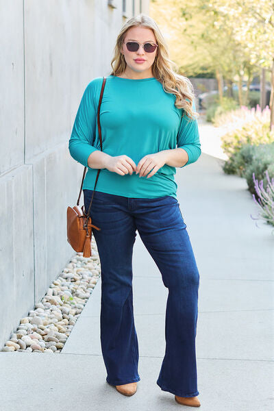 Basic Bae Full Size Round Neck Batwing Sleeve Blouse - Charming Charlie