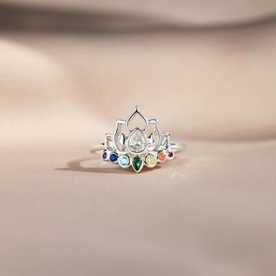 925 Sterling Silver Inlaid Zircon Lotus Shape Ring - Charming Charlie