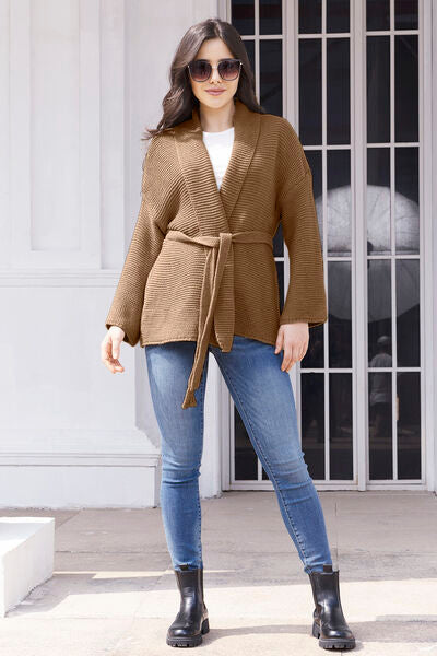 Tied Open Front Long Sleeve Cardigan - Charming Charlie