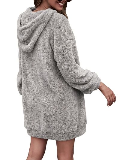 Half Zip Dropped Shoulder Oversized Hoodie - Charming Charlie