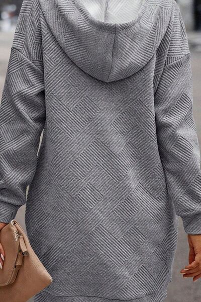 Texture Half Snap Drawstring Hooded Dress - Charming Charlie