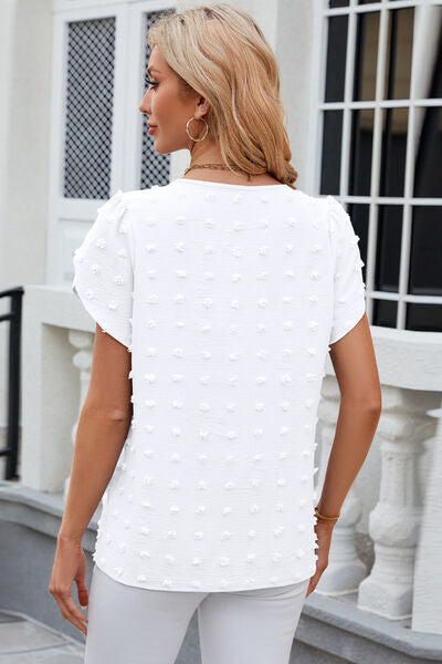 Swiss Dot Round Neck Short Sleeve T-Shirt - Charming Charlie