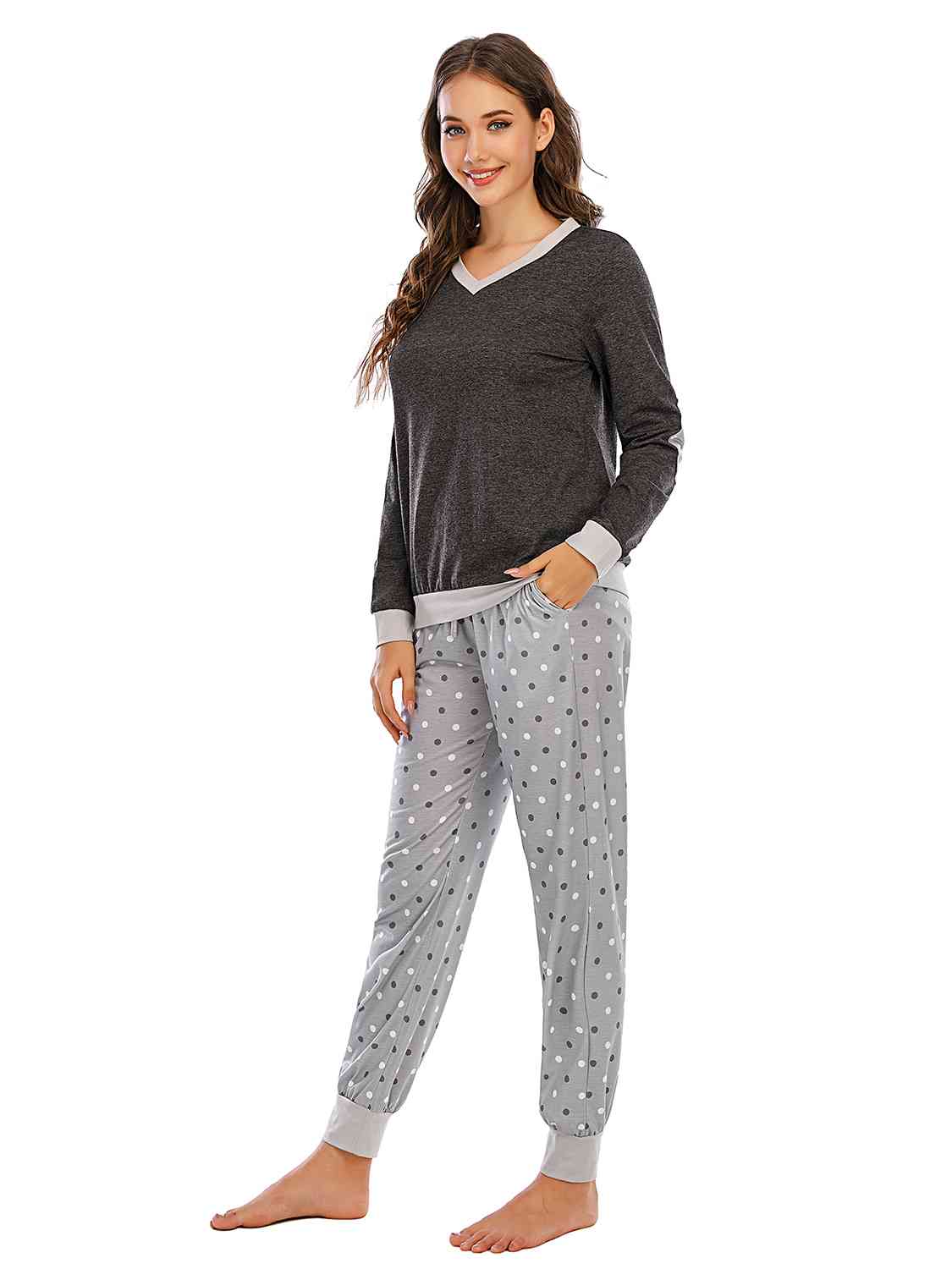 Long Sleeve Top and Polka Dot Pants Set - Charming Charlie