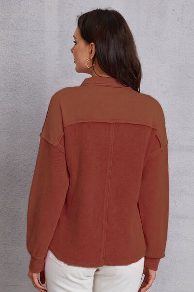 Quarter Button Dropped Shoulder Sweatshirt - Charming Charlie