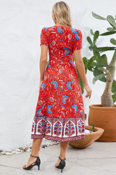 Printed Surplice Short Sleeve Dress - Charming Charlie