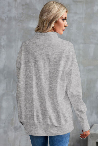 Half Zip Pocketed Dropped Shoulder Sweatshirt - Charming Charlie