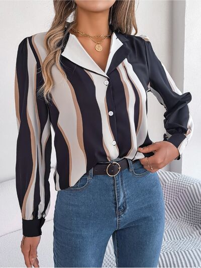 Printed Button Up Long Sleeve Shirt - Charming Charlie
