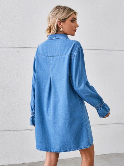 Pocketed Dropped Shoulder Mini Denim Dress - Charming Charlie