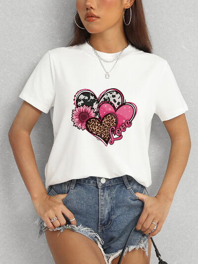 Heart Round Neck Short Sleeve T-Shirt - Charming Charlie