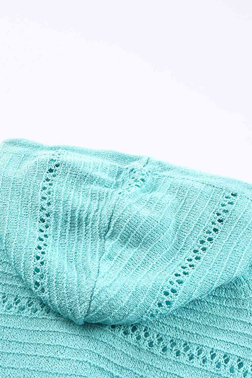 Zip-Up Raglan Sleeve Openwork Hooded Cardigan - Charming Charlie