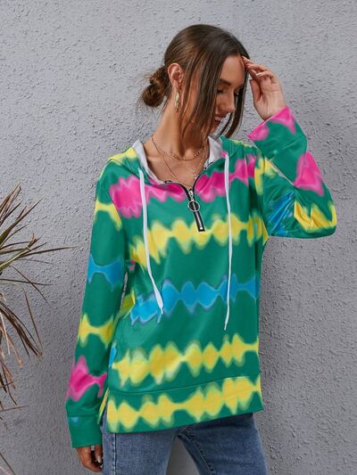 Contrast Quarter Zip Dropped Shoulder Hoodie - Charming Charlie