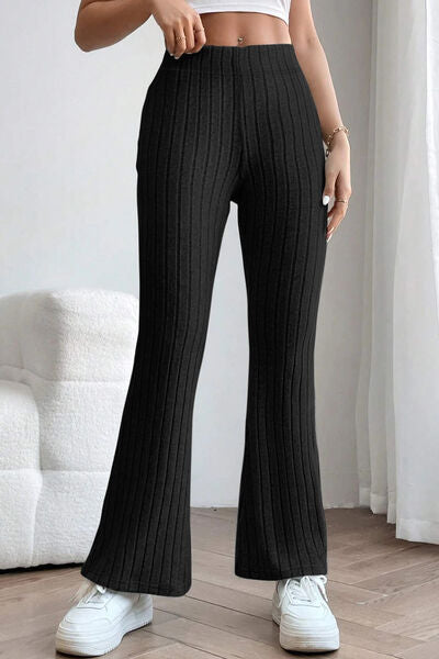 Basic Bae Full Size Ribbed High Waist Flare Pants - Charming Charlie