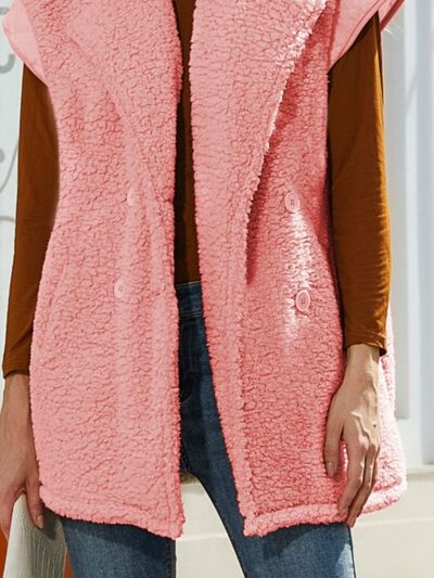 Fuzzy Collared Neck Button Up Vest Coat - Charming Charlie
