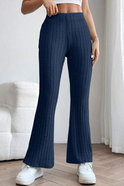 Basic Bae Full Size Ribbed High Waist Flare Pants - Charming Charlie