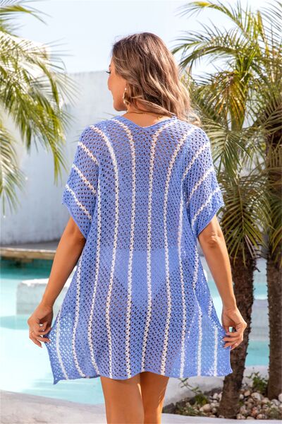 Openwork V-Neck Short Sleeve Cover Up - Charming Charlie