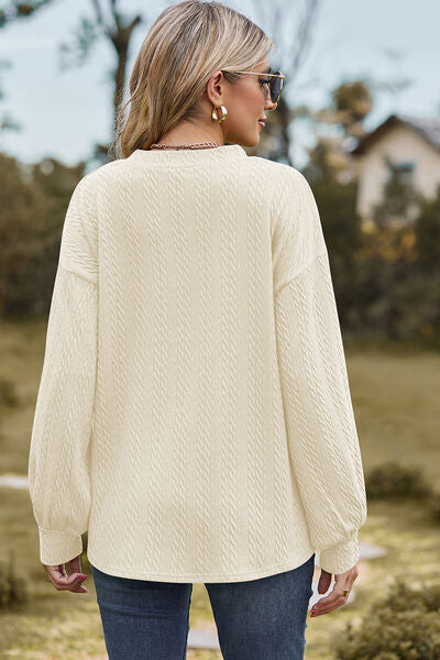 Textured V-Neck Dropped Shoulder T-Shirt - Charming Charlie