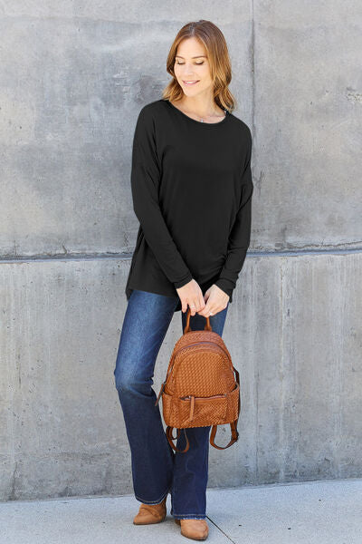 Basic Bae Full Size Round Neck Dropped Shoulder T-Shirt - Charming Charlie
