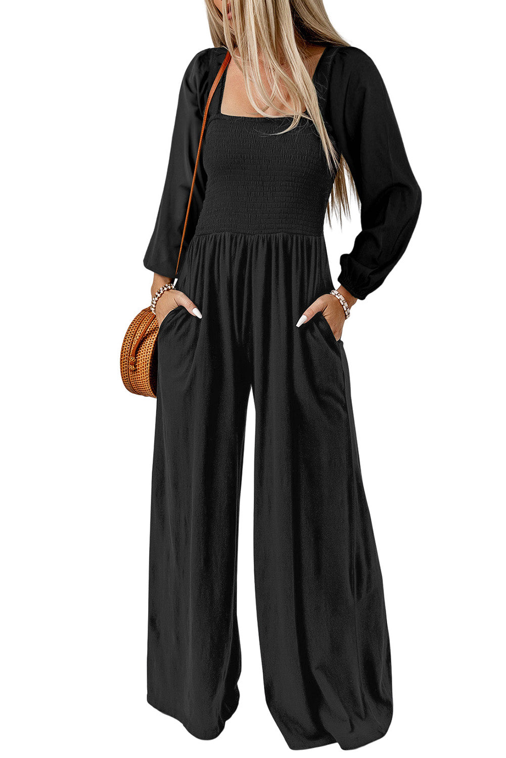 Square Neck Raglan Sleeve Jumpsuit with Pocket - Charming Charlie