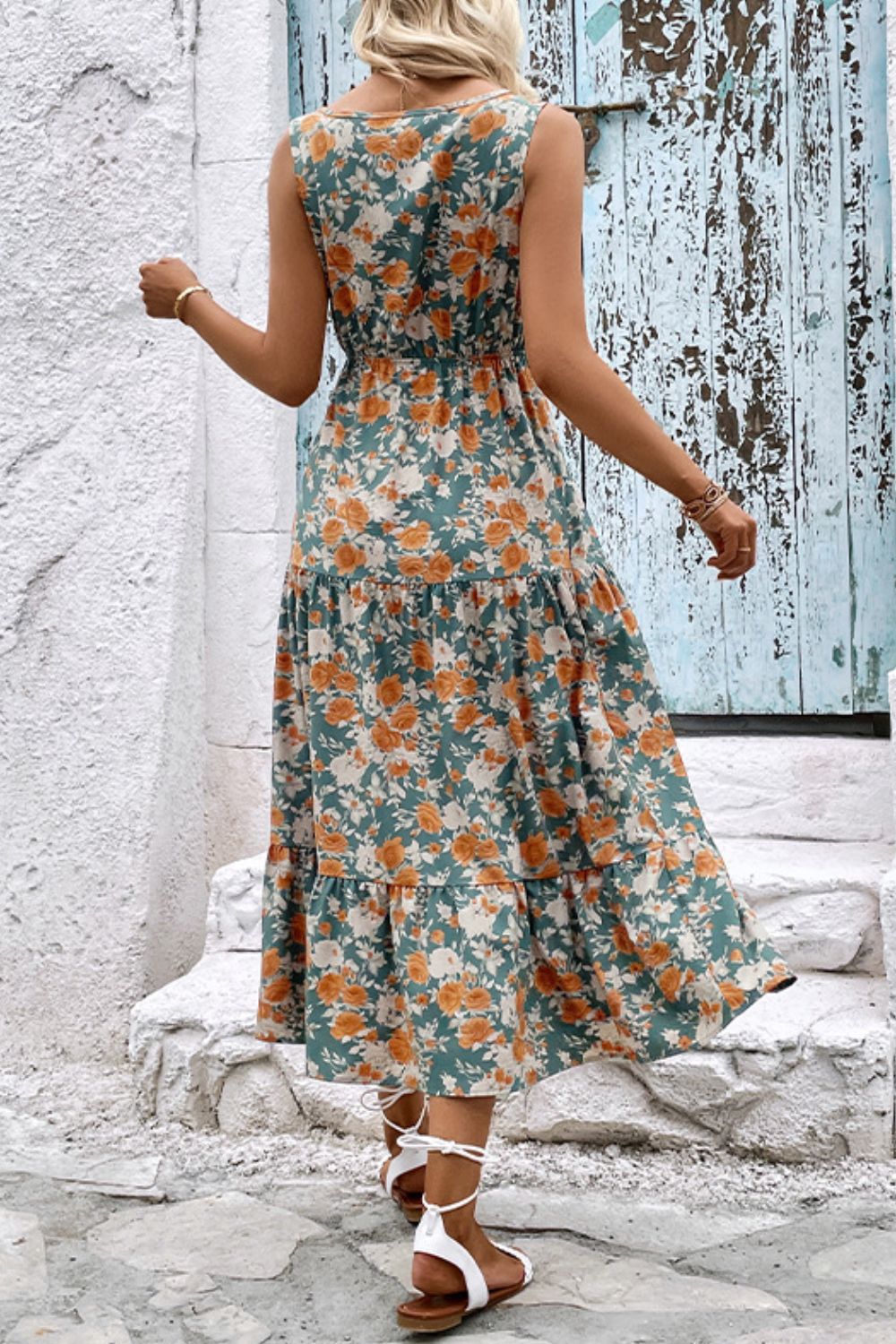 Floral V-Neck Tiered Sleeveless Dress - Charming Charlie