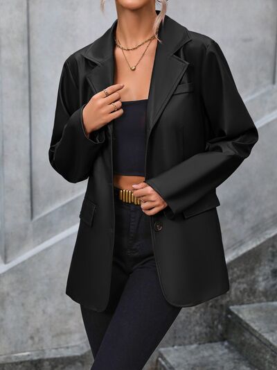 Pocketed Button Up Collared Neck Blazer - Charming Charlie