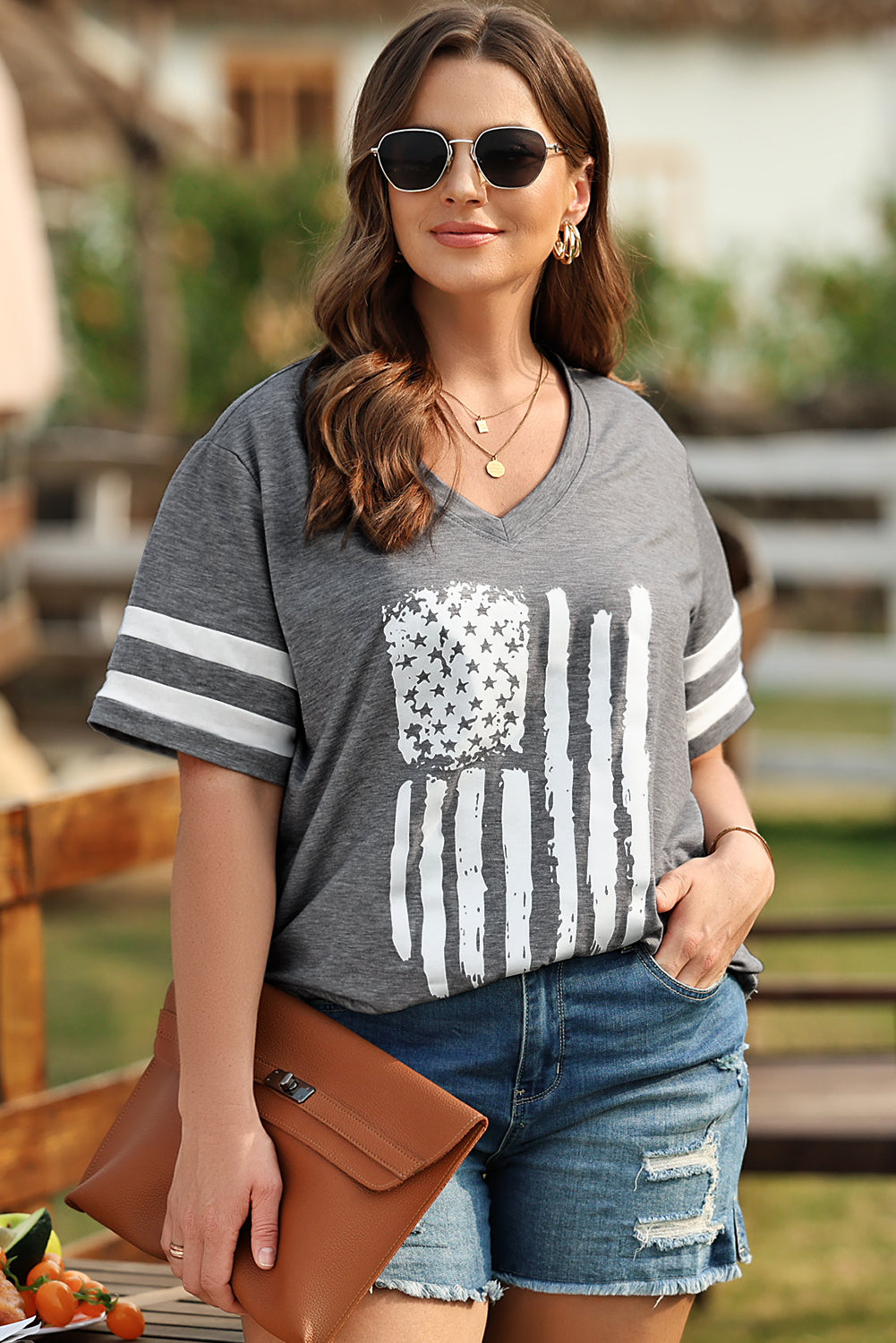 Plus Size US Flag Graphic V-Neck Tee - Charming Charlie