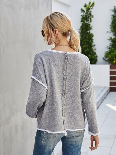 Boat Neck Dropped Shoulder Sweater - Charming Charlie