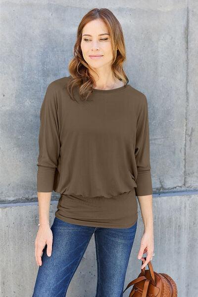 Basic Bae Full Size Round Neck Batwing Sleeve Blouse - Charming Charlie