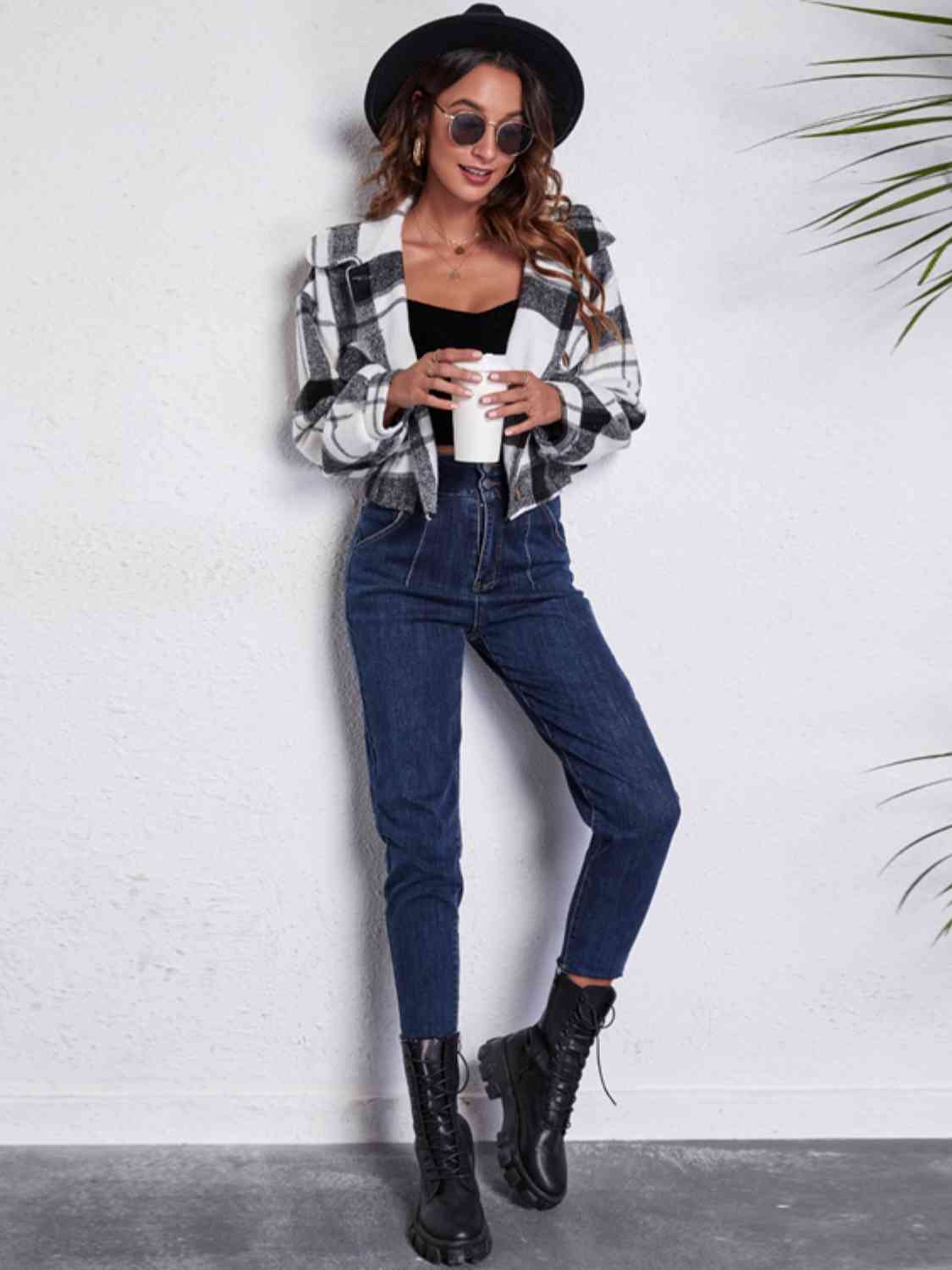 Plaid Button Front Jacket with Pockets - Charming Charlie
