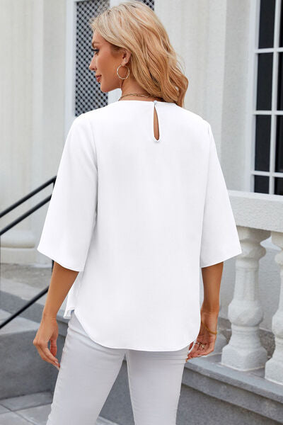 Round Neck Slit Half Sleeve Top - Charming Charlie