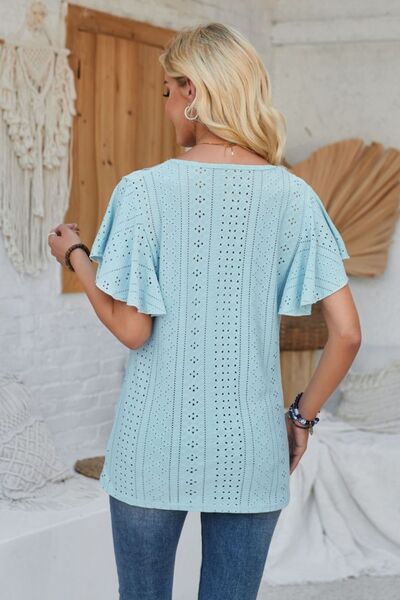 Eyelet Applique V-Neck Cap Sleeve T-Shirt - Charming Charlie