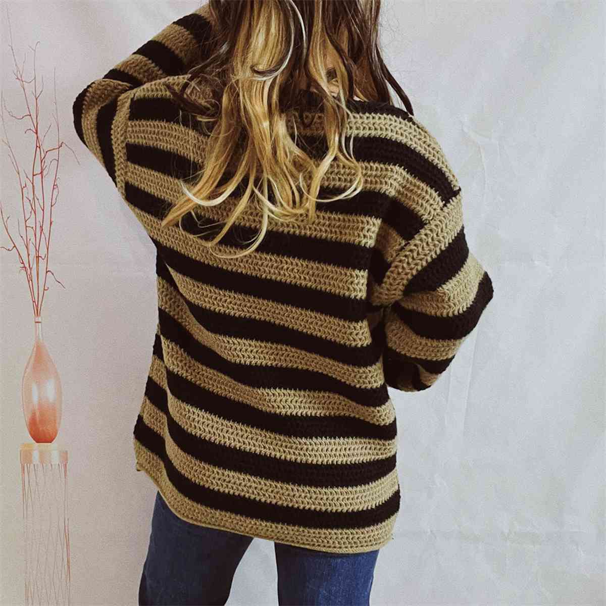 Striped Round Neck Long Sleeve Sweater - Charming Charlie