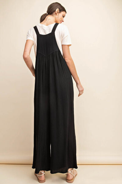 Kori America Full Size Sleeveless Ruched Wide Leg Overalls - Charming Charlie